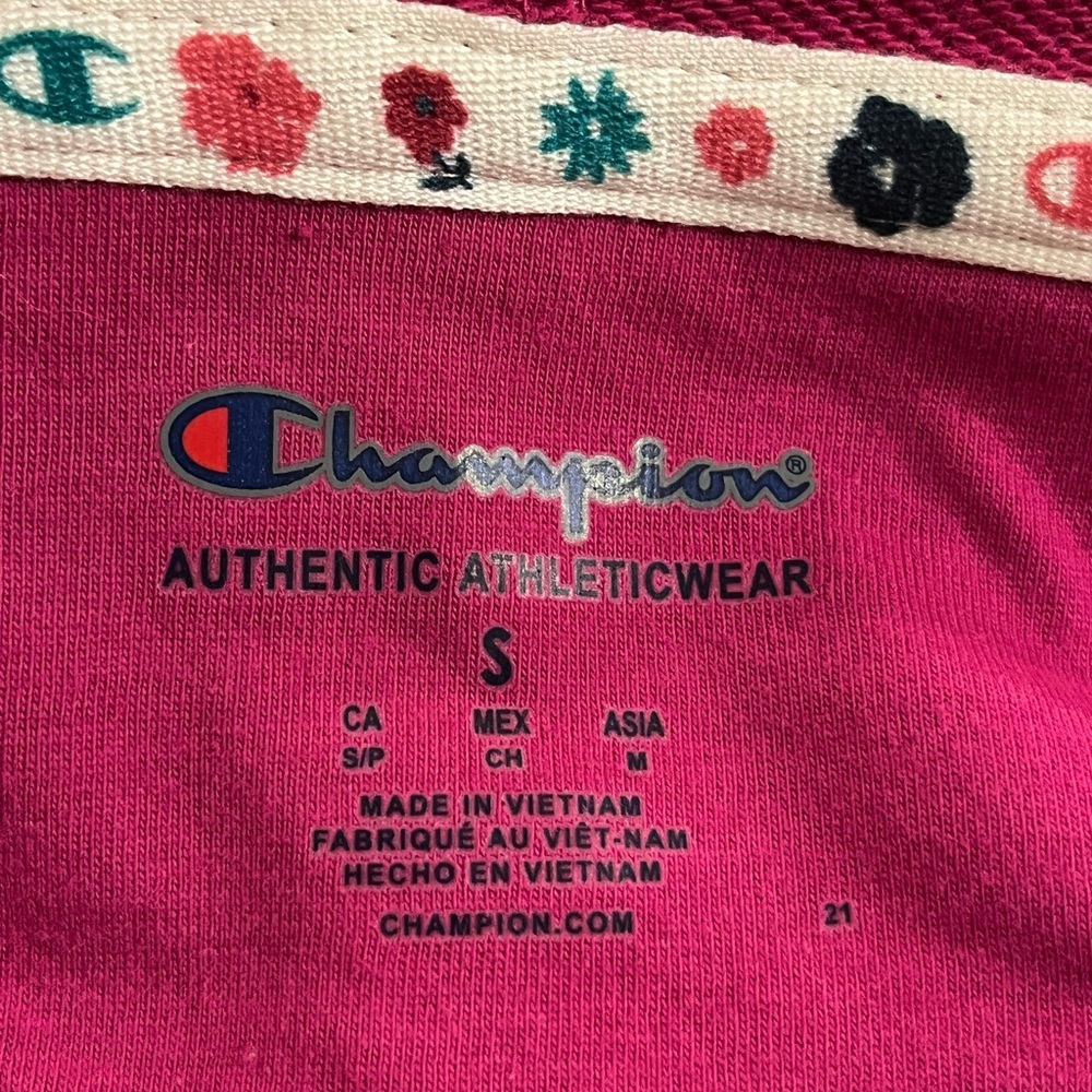 Champion Campus Fuchsia Cropped Hoodie with Floral Embroidered Logo size S - Picture 4 of 9